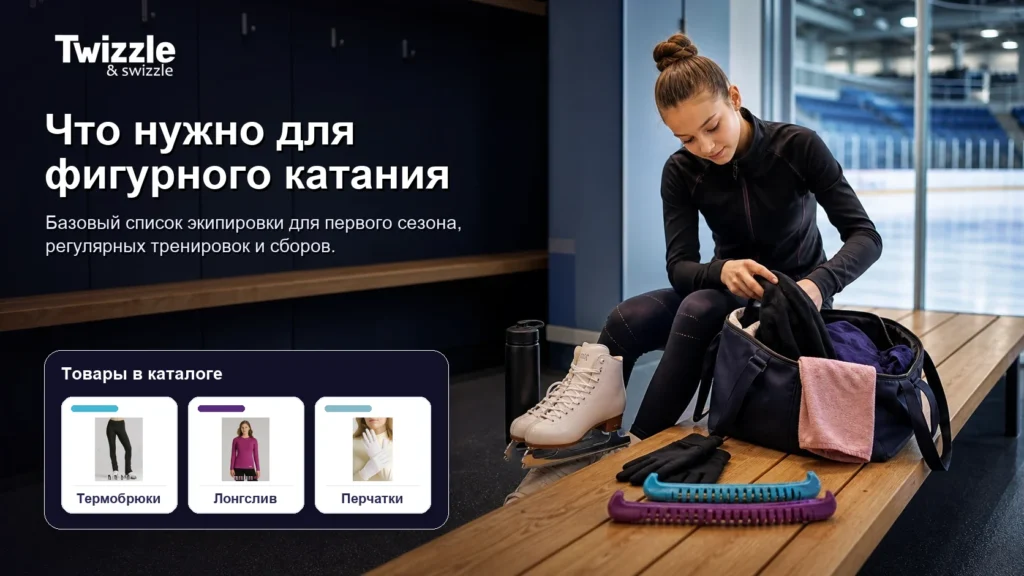 Фигуристка собирает базовый комплект для катка: одежда, перчатки и чехлы Twizzle